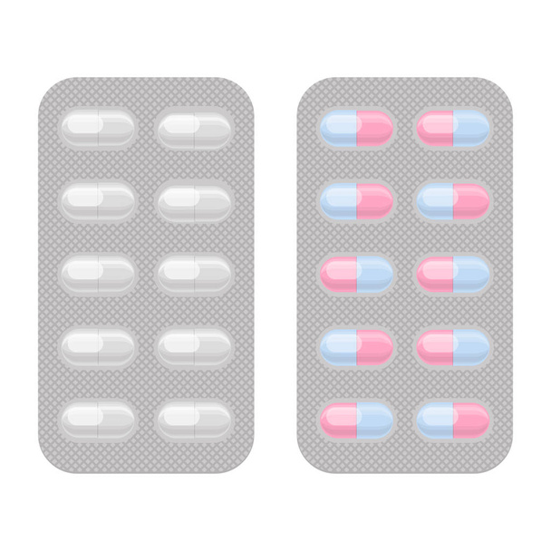 Волдырь упаковки капсулы таблетки реалистичный векторный набор
 - Вектор,изображение