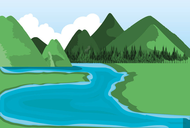 川の自然アイコンを持つ風景 - ベクター画像