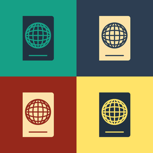 Цветной паспорт с биометрической иконкой данных, выделенной на цветном фоне. Документ удостоверяющий личность. Рисунок в винтажном стиле. Векторная миграция
 - Вектор,изображение