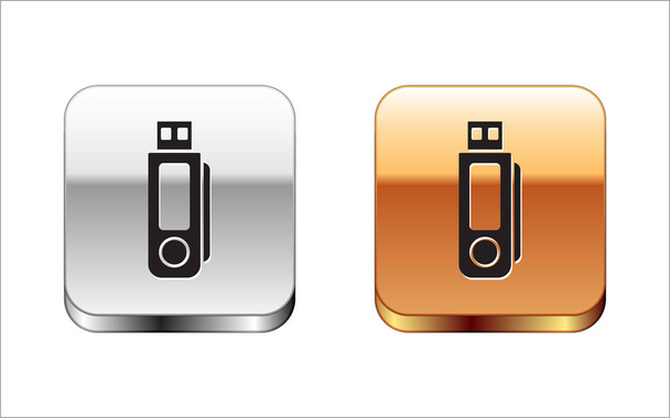 Musta USB-muistitikku eristetty valkoisella taustalla. Hopea-kulta neliö nappi. Vektorikuvaus - Vektori, kuva