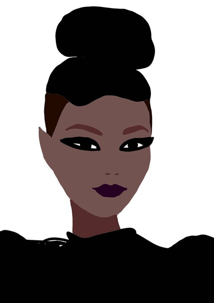 Εικονογράφηση χαριτωμένο ή μαύρο κορίτσι. Ασιατικές γυναίκα της μόδας με καφέ δέρμα. Αφροαμερική μοντέρνα κορίτσι - Φωτογραφία, εικόνα