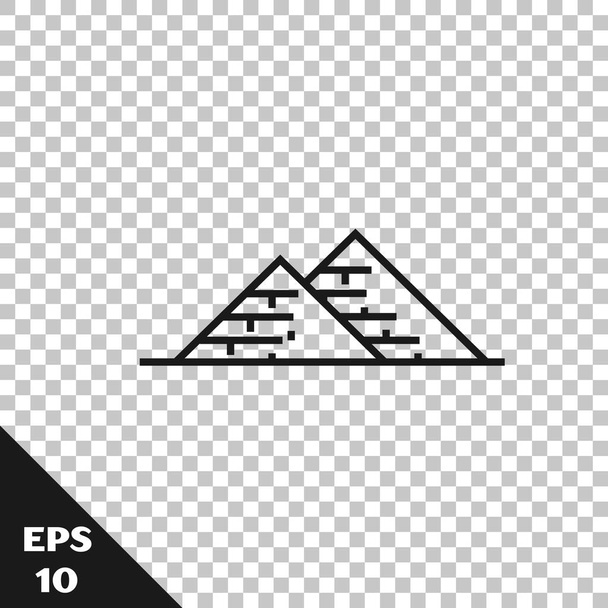 Černá linka egyptské pyramidy, ikona izolovaná na průhledném pozadí. Symbol starověkého Egypta. Vektorová ilustrace - Vektor, obrázek