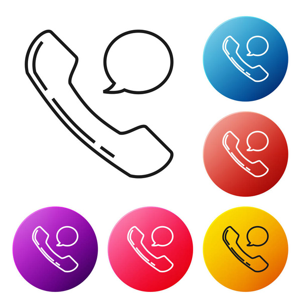 Black line Telephone handset and speech bubble chat icon isolated on white background. Phone sign. Set icons colorful circle buttons. Vector Illustration - Vector, Image