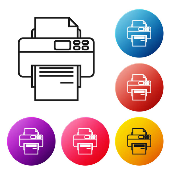 Black line Printer icon isolated on white background. Set icons colorful circle buttons. Vector Illustration - Vector, Image