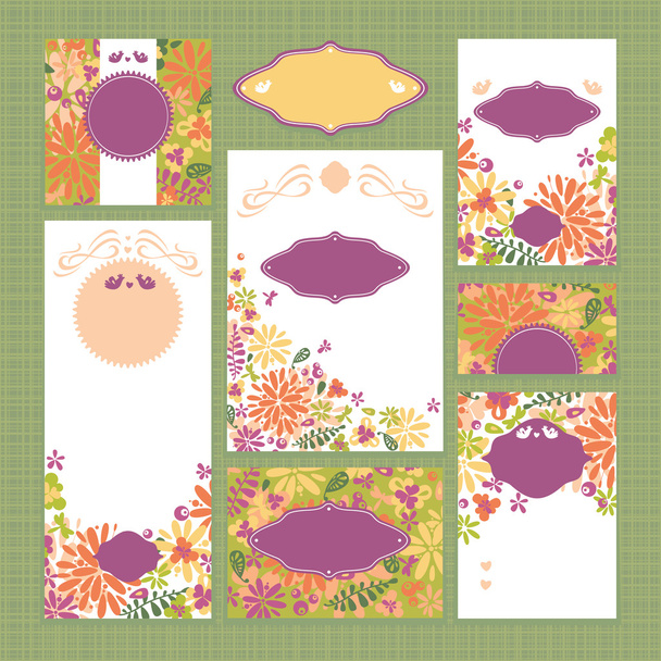 set of floral wedding cards - ベクター画像