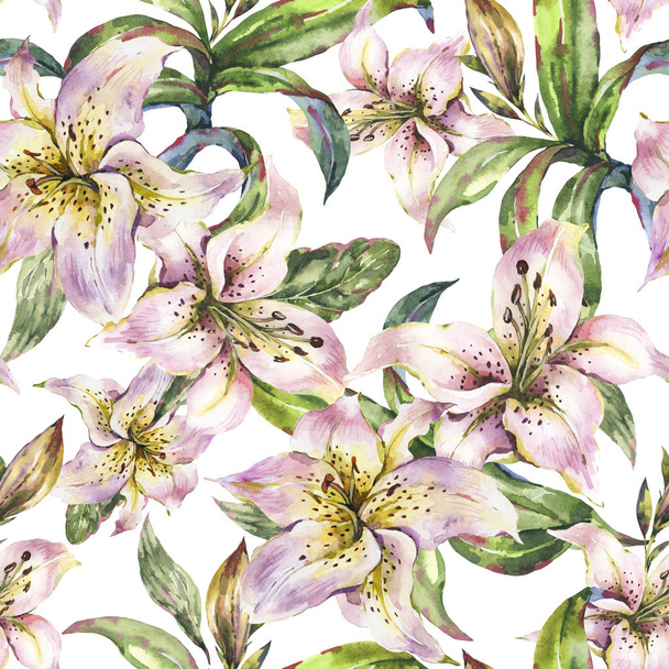 Bílý Lily bezešvé vzory, akvarel královské lilie květiny, VI - Fotografie, Obrázek