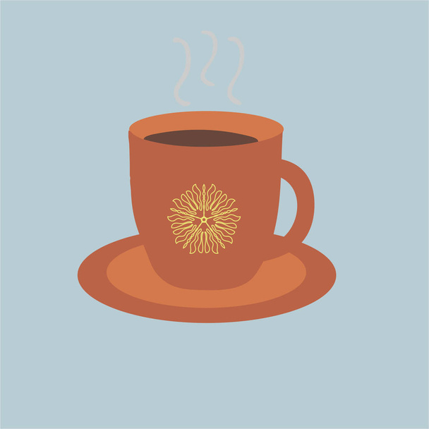 Dark orange coffee mug with flower pattern - Вектор,изображение