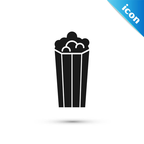 Black Popcorn in cardboard box icon isolated on white background. Popcorn bucket box. Vector Illustration - ベクター画像