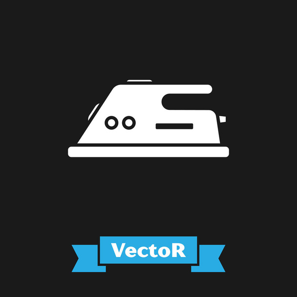 White Electric iron icon isolated on black background. Steam iron. Vector Illustration - Vector, Image