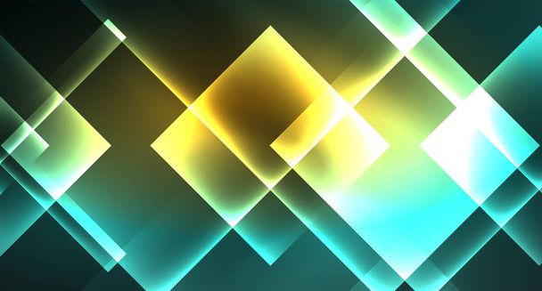 Neon geometric abstract background in hipster style on light background. Space retro design. Color geometric pattern. Square shape abstract background. - Vector, Imagen