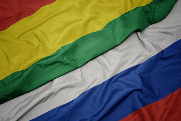 agitant drapeau coloré de la Russie et drapeau national de la Bolivie
. - Photo, image