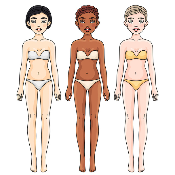 Three girls from different ethnic groups in underwear - Vektör, Görsel