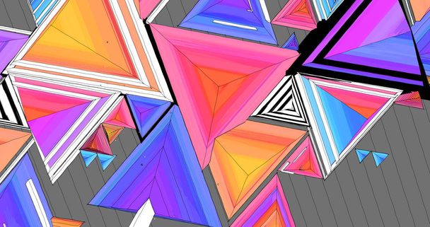Un fondo colorido compuesto por triángulos y pirámides en un estilo caricaturesco
. - Foto, imagen
