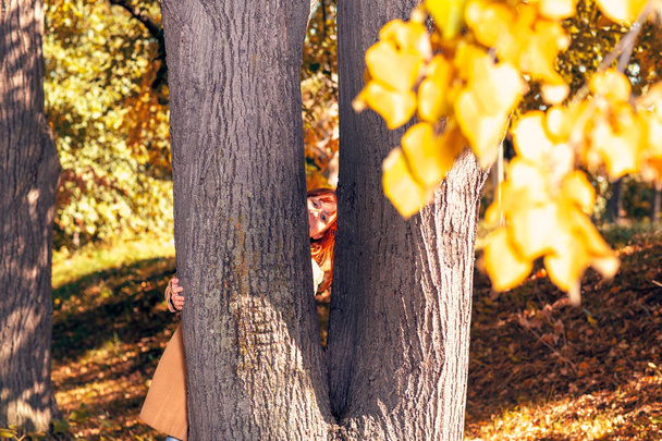 Mujer feliz en el parque de otoño
 - Foto, imagen