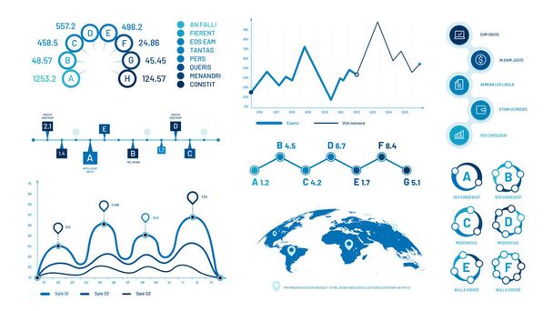 Infographics graph charts. Histogram data graphs, bubbles graphic timeline chart and diagram vector illustration set - Διάνυσμα, εικόνα