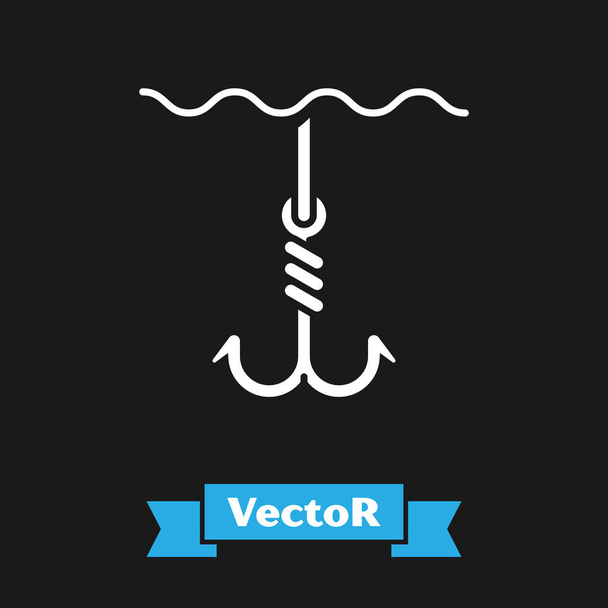 Crochet de pêche blanc sous l'icône de l'eau isolé sur fond noir. Matériel de pêche. Illustration vectorielle
 - Vecteur, image