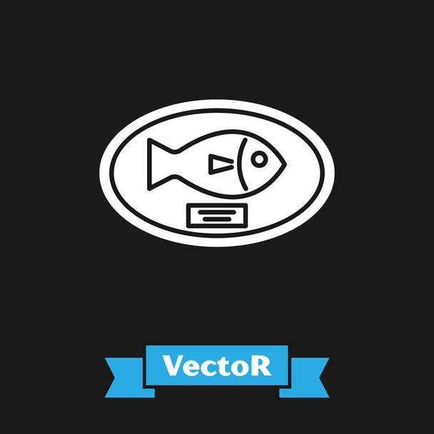 黒い背景に隔離されたボードアイコンに掛かる白い魚のトロフィー。壁に釣りトロフィー。ベクトルイラストレーション - ベクター画像