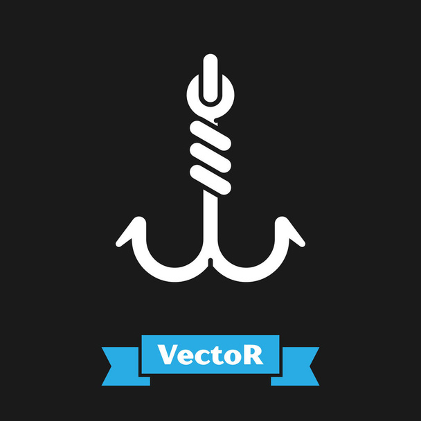 Wit Fishing Hook icoon geïsoleerd op zwarte achtergrond. Visgerei. Vector illustratie - Vector, afbeelding