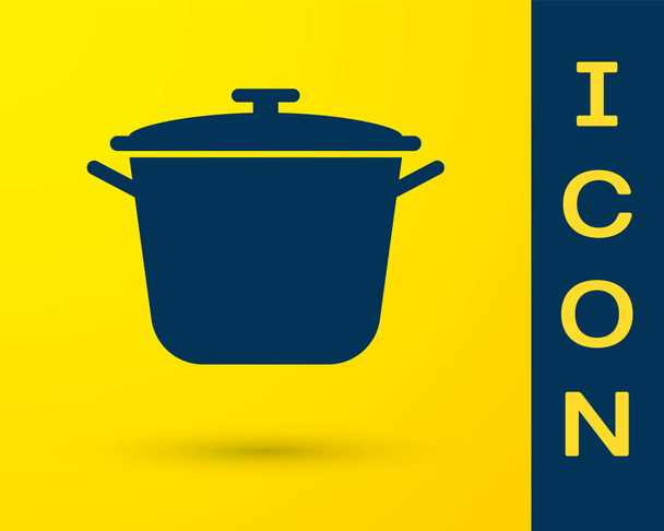 Kék főzés pot ikon izolált sárga háttér. Forraljuk vagy pörkölt élelmiszer-szimbólum. Vektoros illusztráció - Vektor, kép