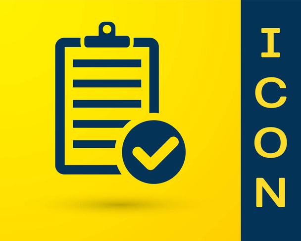 Blue Verification of delivery list clipboard and pen icon isolated on yellow background (en inglés). Ilustración vectorial
 - Vector, imagen