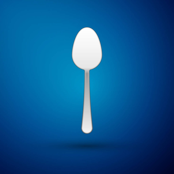 Silver Spoon icon isolated on blue background. Cooking utensil. Cutlery sign. Vector Illustration - Vector, Image