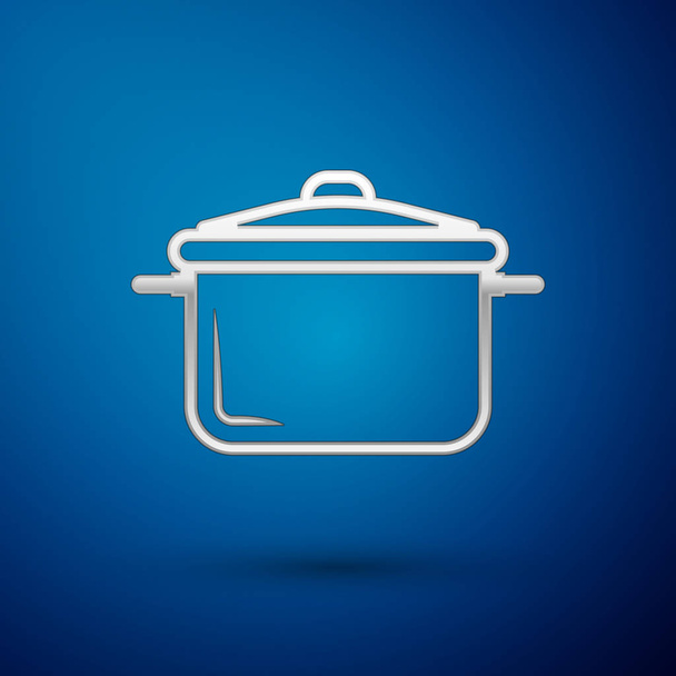 Ezüst főző pot ikon izolált kék háttér. Forraljuk vagy pörkölt élelmiszer-szimbólum. Vektoros illusztráció - Vektor, kép