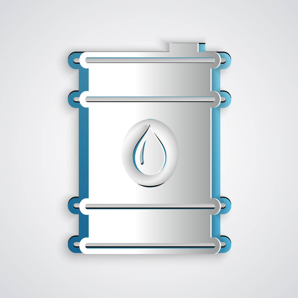 Paper cut Barrel oil icon isolated on grey background. Paper art style. Vector Illustration - Vector, Image
