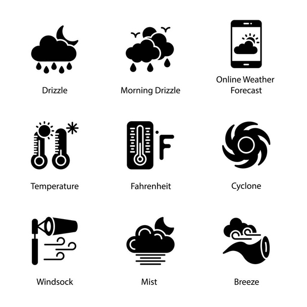 Weather updates solid icons pack having mesmerizing and eye soothing icons are here to enchant you in better way with these editable quality visuals. Weather forecast visuals are her. Hold it now!  - Vector, Image