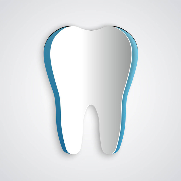 Папір вирізає піктограму зуба ізольовано на сірому фоні. Символ зуба для стоматологічної клініки або стоматологічного медичного центру та пакету зубної пасти. Стиль паперового мистецтва. Векторна ілюстрація
 - Вектор, зображення