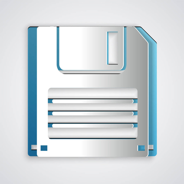 Disco de disquete de corte de papel para el icono de almacenamiento de datos del ordenador aislado en fondo gris. Signo de disquete. Estilo de arte de papel. Ilustración vectorial
 - Vector, Imagen