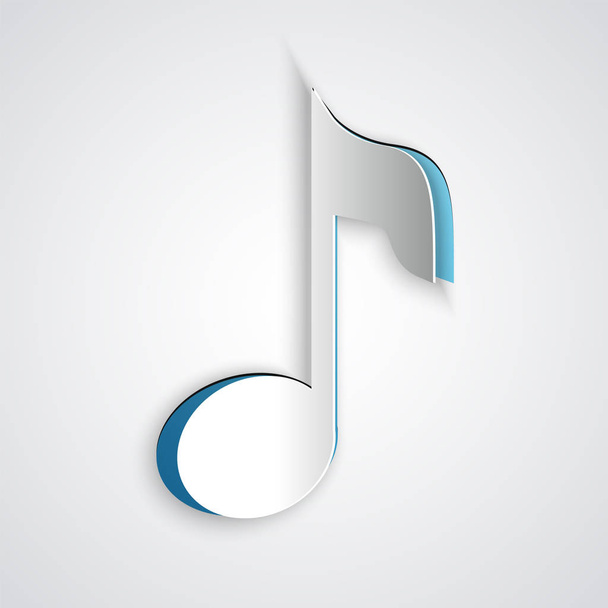 Paper cut Music note, tone icon isolated on grey background. Paper art style. Vector Illustration - Wektor, obraz