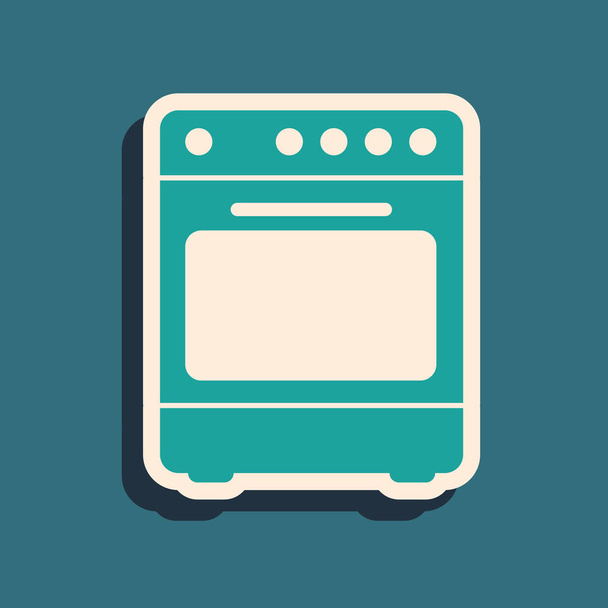Green Oven icon isolated on blue background. Stove gas oven sign. Long shadow style. Vector Illustration - Vector, Image