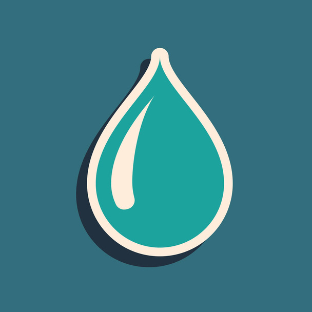 grünes Wassertropfen-Symbol auf blauem Hintergrund. Lange Schatten. Vektorillustration - Vektor, Bild