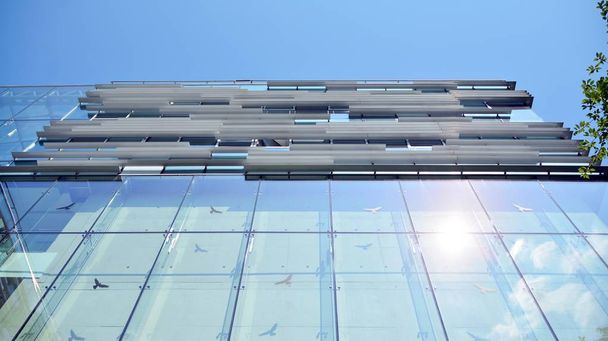 Modern kantoorgebouw met reflectie in ramen van gebouw. Nieuw kantoorgebouw in het stadscentrum. - Foto, afbeelding