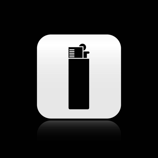 Icono Black Lighter aislado sobre fondo negro. Botón cuadrado plateado. Ilustración vectorial
 - Vector, Imagen
