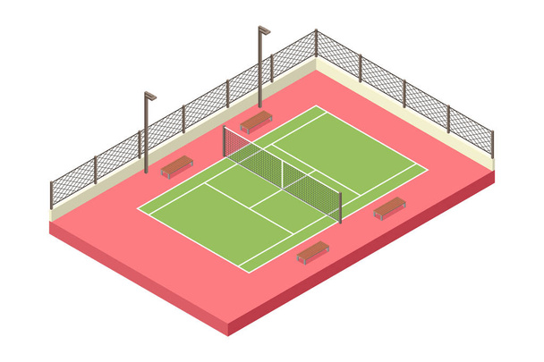 Illustration du court extérieur de tennis isométrique
 - Vecteur, image