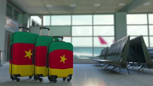 Valises de voyage avec drapeau du Cameroun. Tourisme camerounais animation 3D conceptuelle
 - Séquence, vidéo