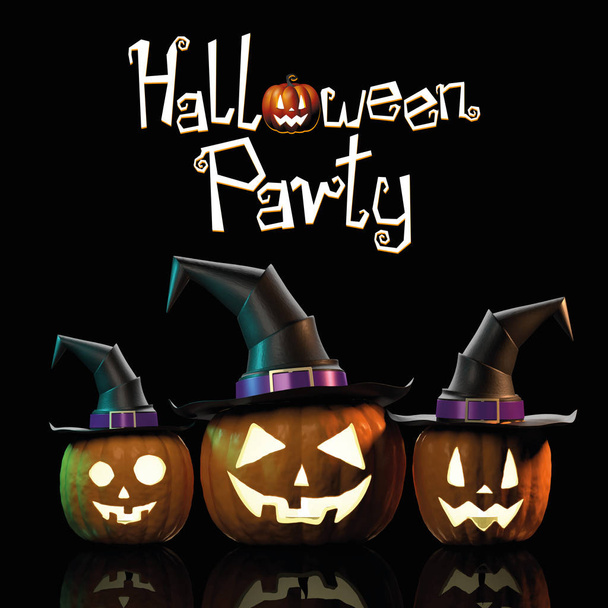 Halloween party - poster with pumpkins (Jack o Lanterns) wearing - Photo, Image