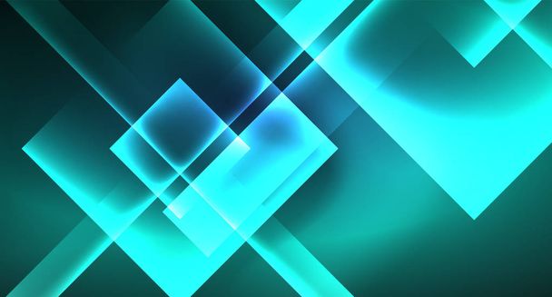 Neón brillante techno cuadrados rectángulo líneas, azul de alta tecnología futurista abstracto fondo
 - Vector, Imagen