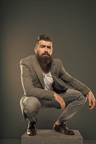 Businessman. Business fashion and dress code. Bearded man. Male formal fashion. Brutal man with hipster beard. confident businessman in suit. Mature. Following his personal style - Photo, image