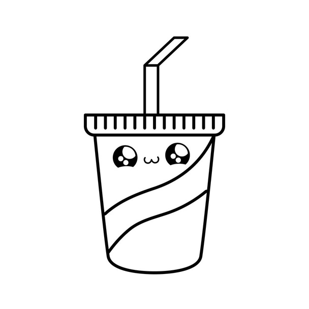 container beverage with straw kawaii style - Vector, Image