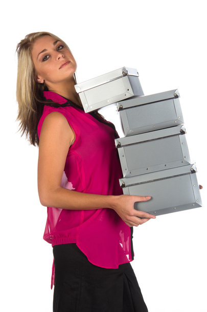 Young administrative womand carrying boxes - Fotografie, Obrázek
