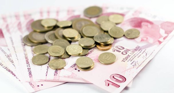 lira turca e carteira de moedas isoladas em branco
 - Foto, Imagem