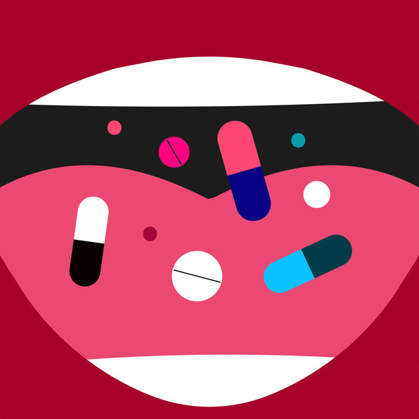 薬を間近で服用している女の子 - ベクター画像