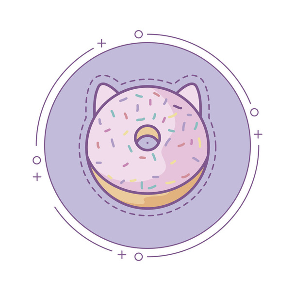 patch van heerlijke en zoete donut in frame circulaire - Vector, afbeelding