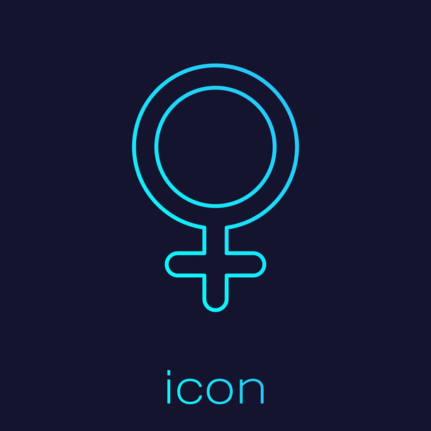 Τυρκουάζ γραμμή θηλυκό σύμβολο του φύλου εικονίδιο απομονώνεται σε μπλε φόντο. Το σύμβολο της Αφροδίτης. Το σύμβολο για ένα θηλυκό οργανισμό ή γυναίκα. Απεικόνιση διανυσματικών φορέων - Διάνυσμα, εικόνα