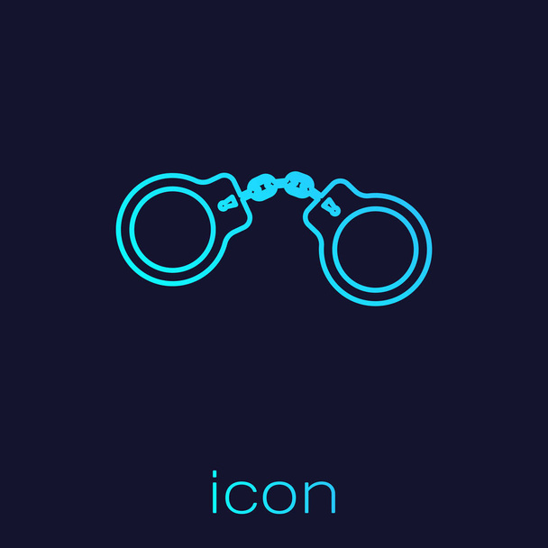 Turquoise line Handcuffs icon isolated on blue background. Vector Illustration - Vector, Image