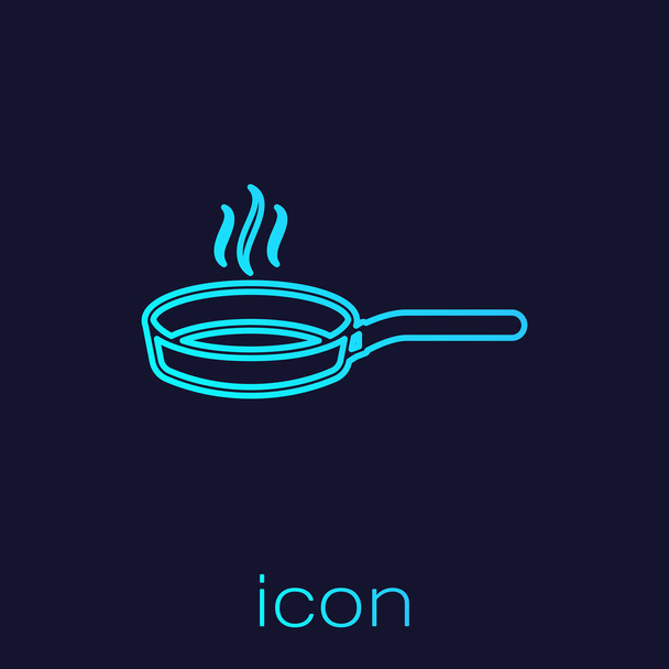 Tyrkysová čára Smažená pánev izolovaná na modrém pozadí. Smažené nebo pečené jídlo symbol. Vektorová ilustrace - Vektor, obrázek