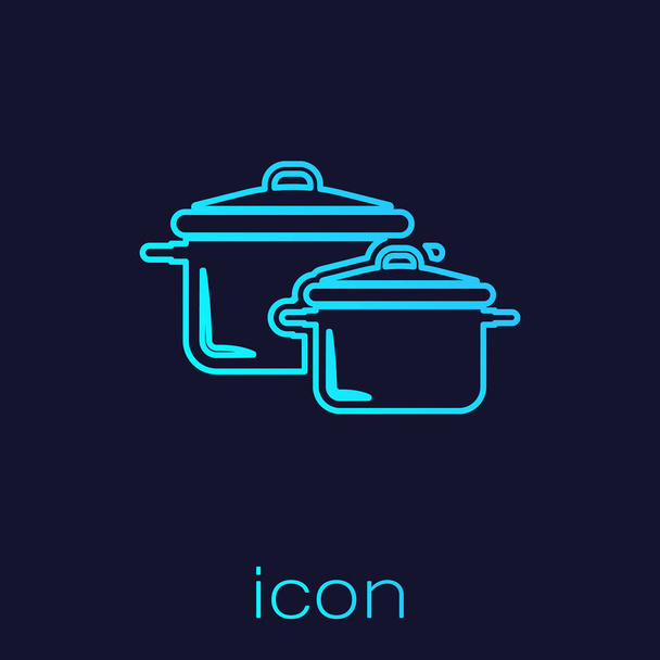 Ligne turquoise Icône de casserole isolée sur fond bleu. Faire bouillir ou ragoût symbole de la nourriture. Illustration vectorielle
 - Vecteur, image