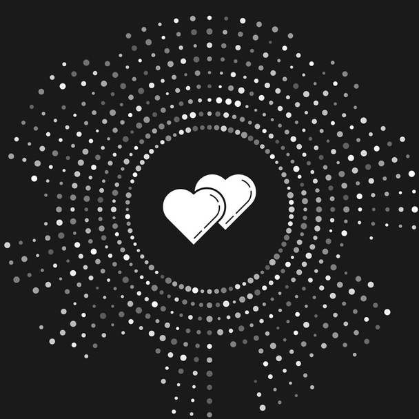 Білий два зв'язаних сердець значок ізольований на сірому фоні. Романтичний символ пов'язані, приєднатися, пристрасть і весілля. День Святого Валентина символ. Абстрактне коло випадкових крапок. Векторна ілюстрація - Вектор, зображення
